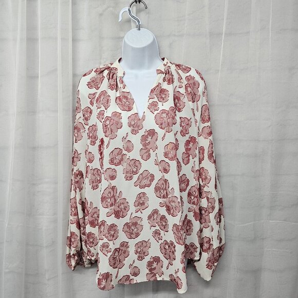 Ann Taylor Off White Red Floral Blouse Coquette Boho M - Picture 11 of 11